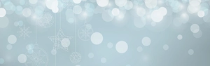 Blue Christmas background with dreamy bokeh lights, white sketches of ornaments and stars