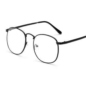 Retro black metal round full-rim eyeglasses frame for men and women with smooth minimalist lines