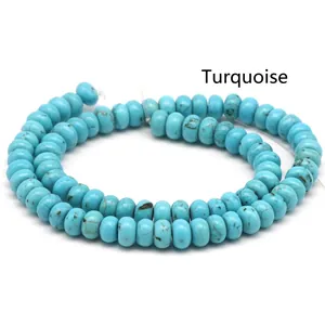 Detailed view of turquoise rondelle beads with dark veins for DIY jewelry making