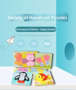 Macro shot showing diverse wooden animal puzzles for kids early learning and cognition