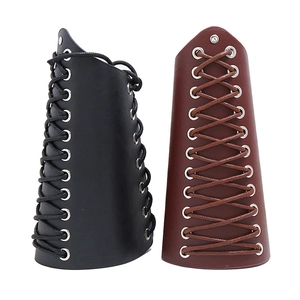 Punk Leather Arm Bracers With Metal Eyelets And Wax Cord Lace Up Adjustable Medieval Gothic Retro Gauntlet For Men Women
