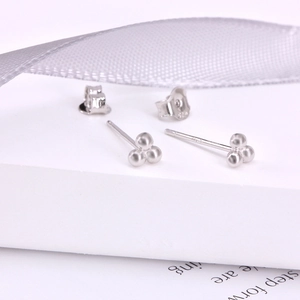 S925 sterling silver triple ball stud earrings with polished finish and butterfly backs