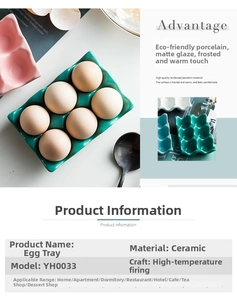 Macro detail of a 6-grid ceramic egg holder showing matte finish and premium texture