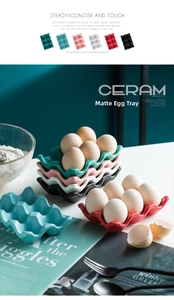 Stackable ceramic egg holder with 6 slots in matte finish for kitchen organization