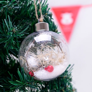 8cm transparent Christmas ball ornament with LED light, berries and snow landscape