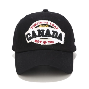 Black cotton baseball cap with Canada Toronto Leaf embroidery and maple leaf design