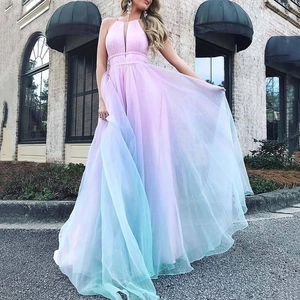Robe Longue Femme Sexy Col V Profond Halter Ombrée Élégante Maille Dos Nu Plissée Taille Haute Fête Robe de Soirée