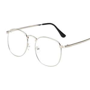 Classic silver metal geometric eyeframe with retro round lenses and black temple tips