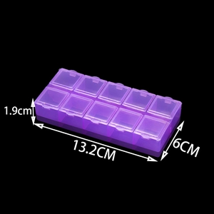 Purple translucent 10-compartment plastic storage box for jewelry 13.2cm x 6cm x 1.9cm