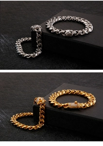Λεπτομέρεια από βραχιόλια Miami Cuban link σε χρυσό 18k και ασήμι με κούμπωμα με διαμάντια