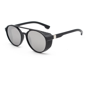 Detailansicht der Steampunk-Rundsonnenbrille mit Seitenschutz und Doppelsteg-Design