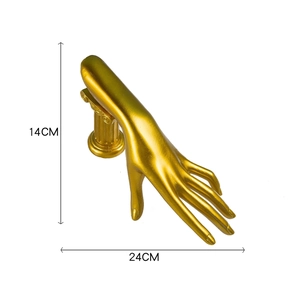 Golden hand model jewelry display stand for rings and necklaces measuring 24x14cm