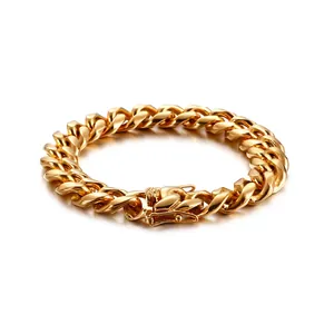 Men Cuban Link Bracelet Stainless Steel Zirconia Clasp Heavy Chunky Chain Gold Plated Hip Hop Streetwear Punk Jewelry