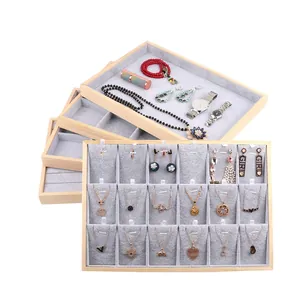 Wooden Jewelry Display Trays Grey Velvet Lining Compartment Organizer For Rings Necklaces Bracelets Earring Showcasing
