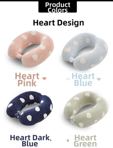 U-shaped memory foam neck pillows for kids in four colors with white heart patterns