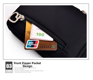 Détail de la poche zippée avant sur mini sac pour téléphone avec tirette en cœur