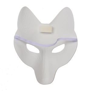 Rear view of white DIY fox mask showing the elastic strap and protective foam padding