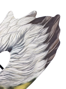Close-up detail of gray and white bird feather patterns on a PU leather eagle mask