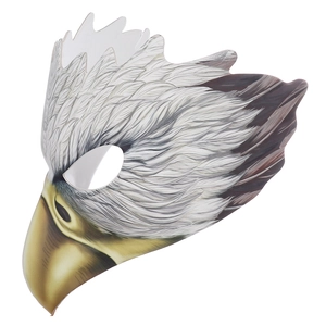 Realistic white eagle half mask for Halloween party shows 45-degree angle bird profile