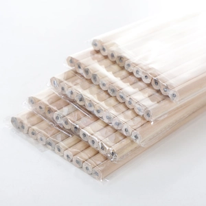 Five packs of hexagonal HB natural wood pencils for students in clear packaging