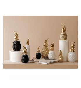 Golden and monochrome pineapple home decor set with elegant diamond texture pattern