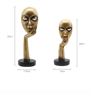 Detailed size specifications for golden resin abstract face sculptures for home decor