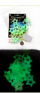 Luminous star wall stickers in mixed candy colors with adhesive dots and glow effect