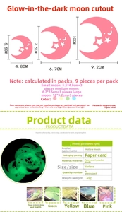 Size chart for luminous hollow moon wall stickers in large, medium, and small dimensions
