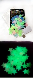 Detailed view of luminous 3cm star stickers with adhesive dots and glow-in-the-dark effect