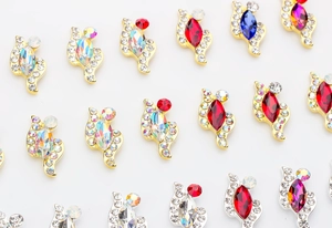Detailed view of horse eye shaped nail art rhinestones in various vibrant colors