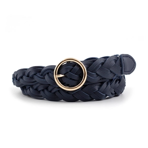 Ceinture Tressée Femmes Simili Cuir Mince Décontractée Boucle Ronde Alliage Pour Jeans Robe Accessoire Mode