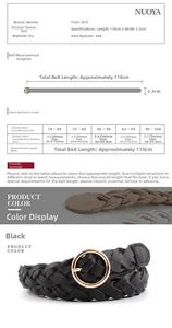 Guide des tailles pour ceinture tressée femme avec dimensions et tableau de mesures