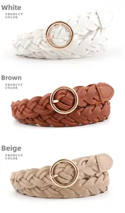 Lot de trois ceintures tressées pour femme en blanc, marron et beige avec boucles dorées
