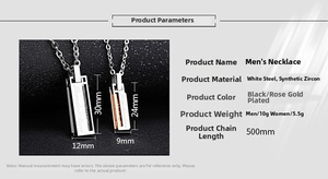 Detail view of steel pendant necklaces with Love devotion engraving and zirconia stones