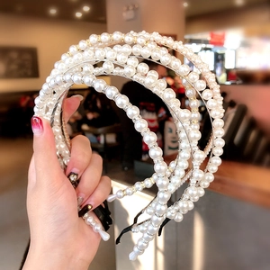 Handmade pearl bead headband set with sparkling rhinestones and black non-slip tips