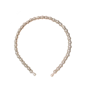 Handmade pearl headband for women featuring crystal rhinestones on a silver base