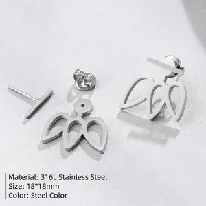 Minimalist 18x18mm stainless steel hollow flower stud earrings with a 316L polished finish