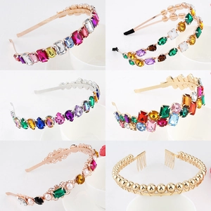 Baroque Luxury Metal Rhinestone Headband Colorful Crystal Faux Artificial Pearl Hair Hoop Retro Floral Leaf Star Design Women Party Wedding Hair Accessory