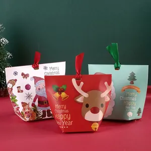 Three-pack Christmas gift candy boxes with Santa and Reindeer designs and ribbons