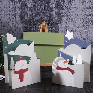 Close-up of snowman pattern Christmas cards made from food-grade white cardboard