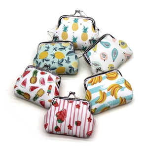 Collection of cute fruit print coin purses with vintage kiss-lock metal clasp closures