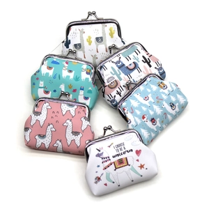 Set of cute animal print coin purses featuring llama and unicorn designs with kiss-lock