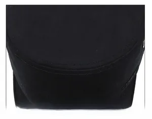 Detailed top view of the black cotton flat cap featuring reinforced stitching and sport print