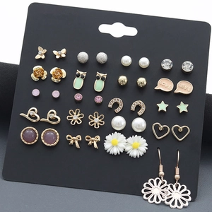 20-piece minimalist cute stud earring set with butterflies stars and faux pearls