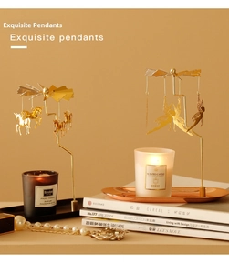 Exquisite golden rotating candle holder with unicorn and fairy pendants on metal tray