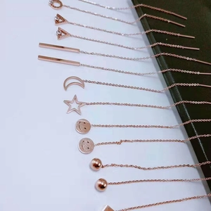 Minimalist rose gold titanium steel tassel drop earrings in various geometric shapes