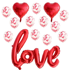 Rotes Love Folienballon Set mit Herzballons und Konfetti Ballons für die Hochzeitsdeko