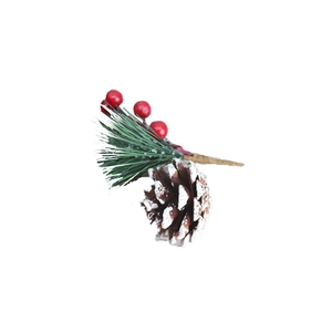 Christmas tree ornament with frosted pine cone, green needles, and red berries decor