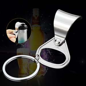Silver stainless steel beer bottle opener keychain with lever design for home and bar use