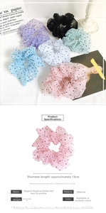 Detailed size specifications of French vintage organza polka dot oversized scrunchies